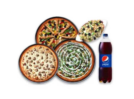 Pizza Plus Pakistan 2x Large Pizza, 1x Reg Pizza, 1x Chicken Pasta, 1x Drink 1.5 Ltr Lucky Plus Deal For Rs.2850/-